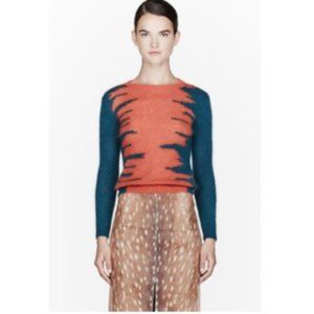 Carven Mohair and Angora sweater, EUC, Orange Green, size XS-S